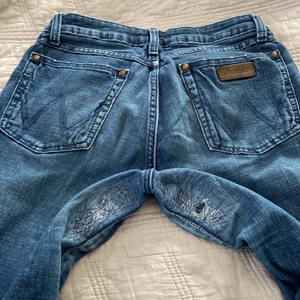 Wrangler Upcycled Jeans Flannel Patchwork Dungare… - image 5